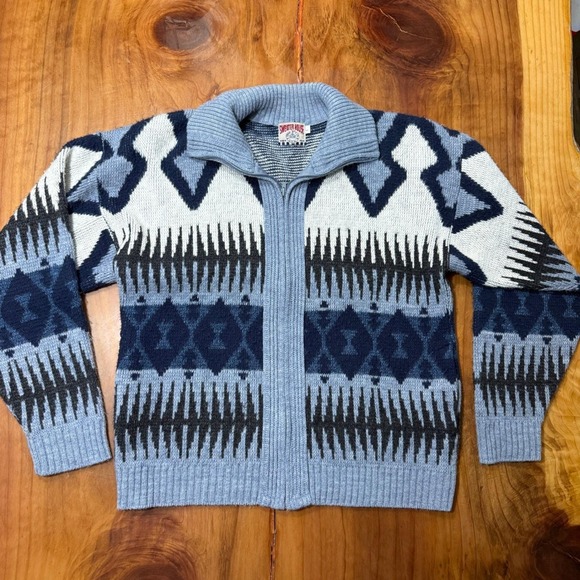Sweater House Other - Vintage 70s Sweater House Mens Sweater L Acrylic Cardigan Zip Aztec Western M3-1